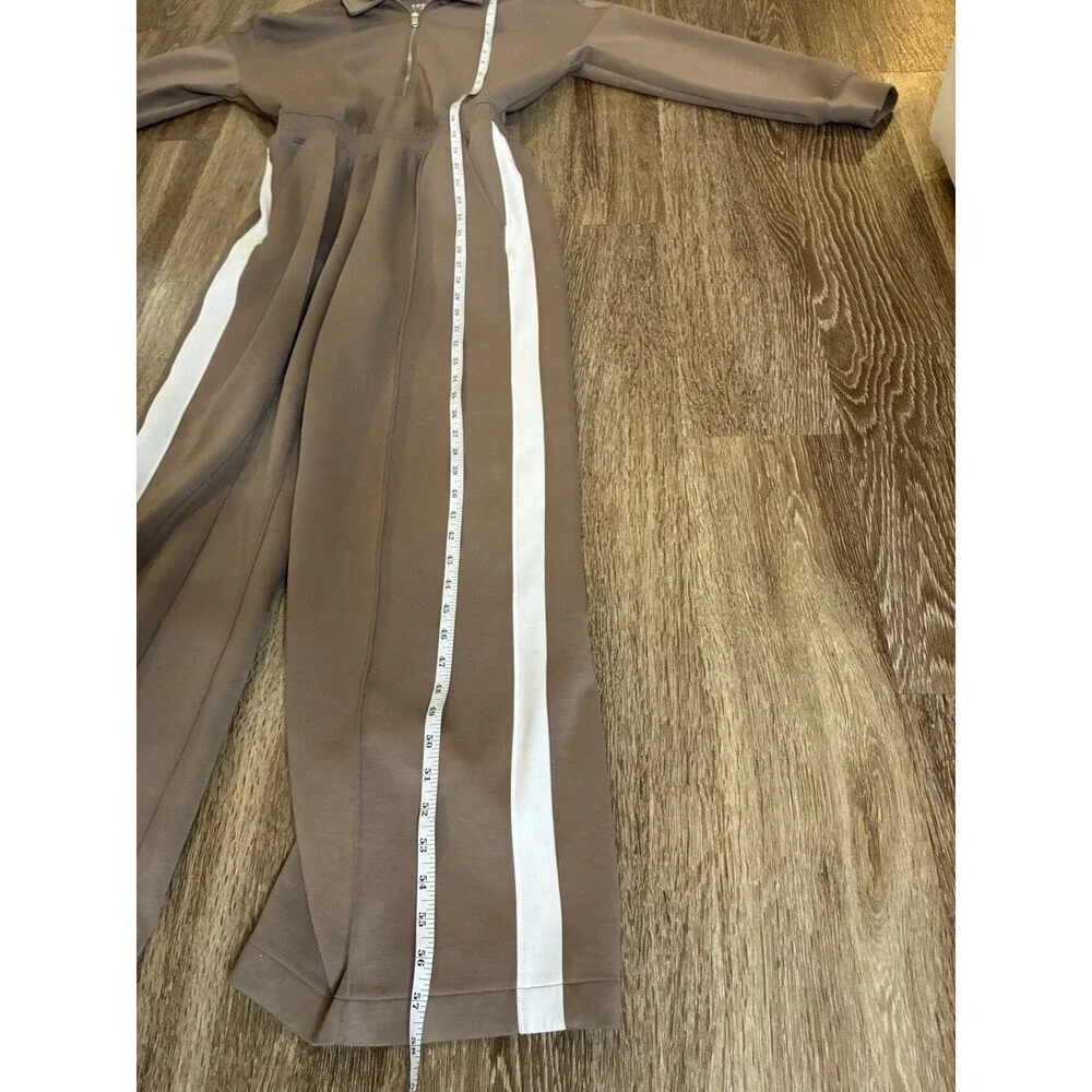 Abercrombie YPB neoKNIT Long-Sleeve Half-Zip Jumpsuit Brown Striped Size Small